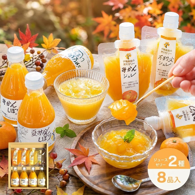 バラエティセット(100%ピュアジュース180ml×4本・パックジュレ4個)V-175 (みかんジュース他バラエティセット)