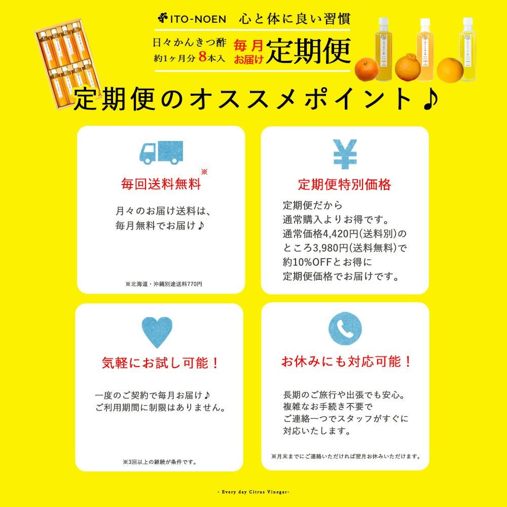 よりどりかんきつ酢【約1ヶ月分 8本入り定期便】（みかん・しらぬい・はっさく）