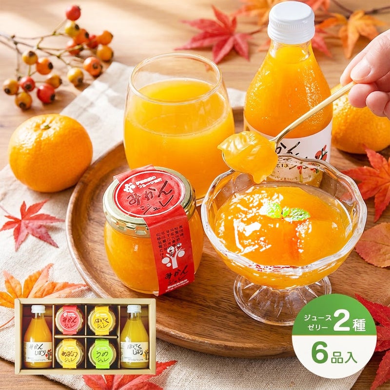 バラエティセット(100%ピュアジュース180ml×2本・寒天ゼリー4個) v-072 (みかんジュース バラエティセット)