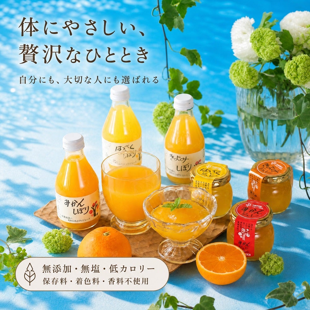バラエティセット(100%ピュアジュース180ml×2本・寒天ゼリー4個) v-072 (みかんジュース バラエティセット)